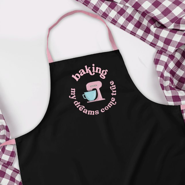 Delantal Hacer Que Mis Sueños Se Vuelvan Verdaderos Fundado (Trendy and fun baker apron with retro font design in blush pink and black)