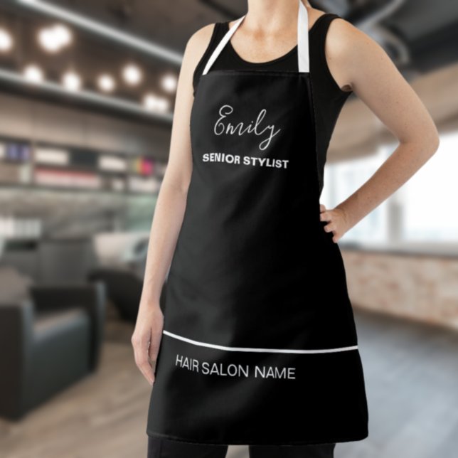 Delantal Hair Salon Business Name Employee Job White Black (Subido por el creador)