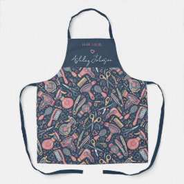 Delantal Hair salon folk pattern — navy & blush