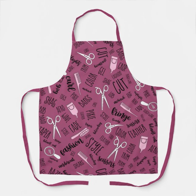 Delantal Hair Stylist Text and Tools Pink1 ID749 (Anverso)