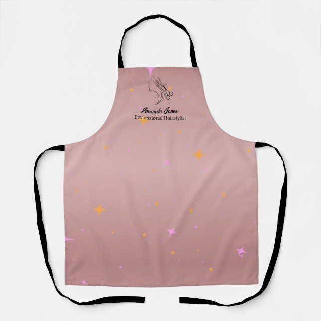 Delantal Hairstylist Apron Rosa Gold Beauty Salon Nombre (Anverso)