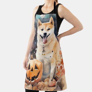 Delantal Halloween Akita con calabazas aterradoras