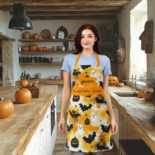 Delantal Halloween Amarillo con Fantasmas, Calabazas y Murc