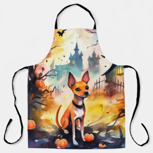 Delantal Halloween Basenji con calabazas temerosas
