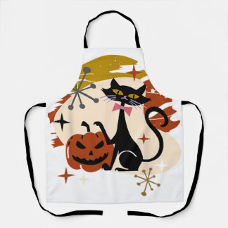Delantal Halloween Black Cat and Pumpkin Atomic Retro