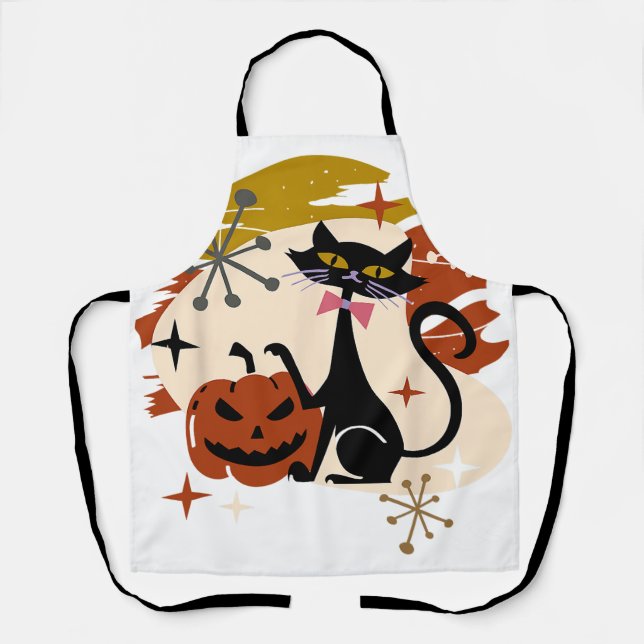 Delantal Halloween Black Cat and Pumpkin Atomic Retro (Anverso)