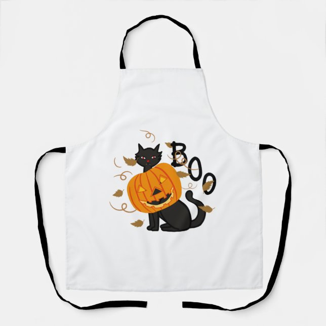 Delantal Halloween Black cat Boo (Anverso)