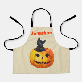 Delantal Halloween Black Cat Pumpkin Personalizado