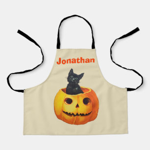 Delantal Halloween Black Cat Pumpkin Personalizado