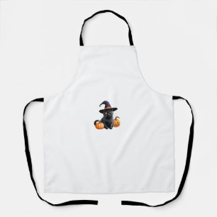 Delantal Halloween Black Cat Wearing Witch Gorra Naranja