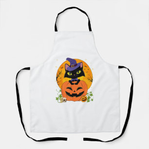 Delantal Halloween Brujería Gato Negro Y Chicas De Calabaza