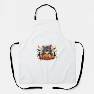 Delantal Halloween Cat ilustracion con calabazas