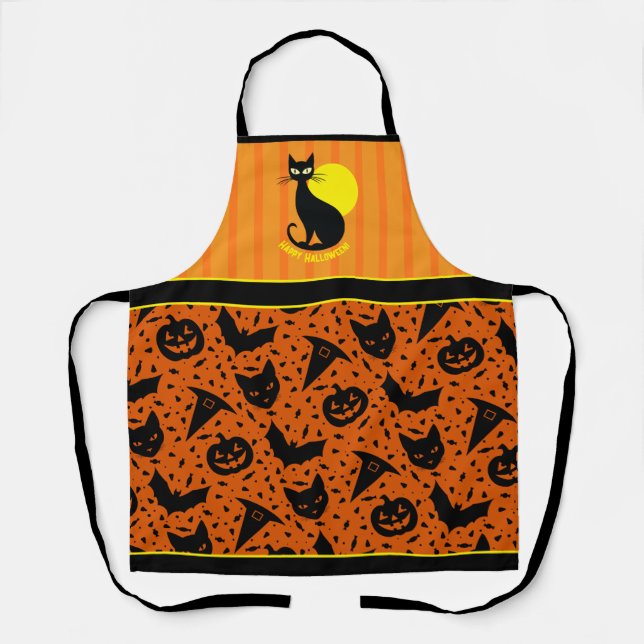Delantal Halloween Cat Retro Halloween Apron (Anverso)