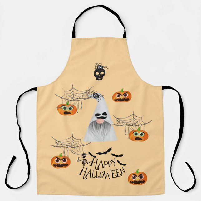 Delantal Halloween con calabazas fantasean arañas y páginas (Anverso)