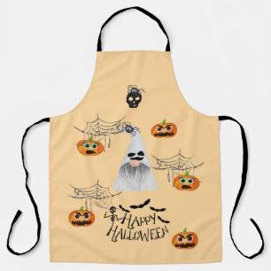 Delantal Halloween con calabazas fantasmas arañas y telarañ