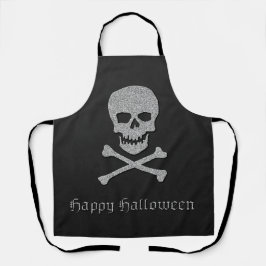 Delantal Halloween con calaveras plateadas y cruces