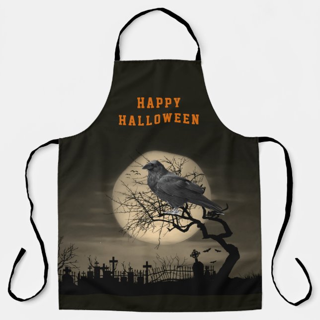 Delantal Halloween Cuervo Gótico Oscuro  (Anverso)