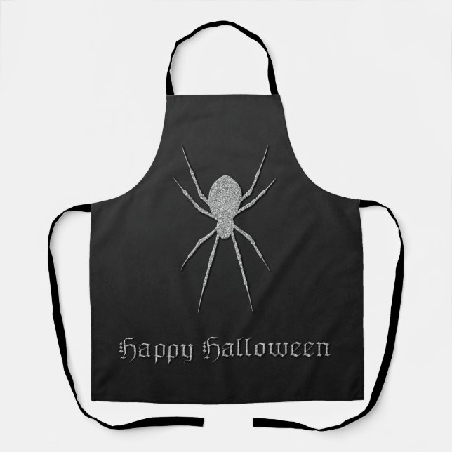 Delantal Halloween de araña plateada (Anverso)