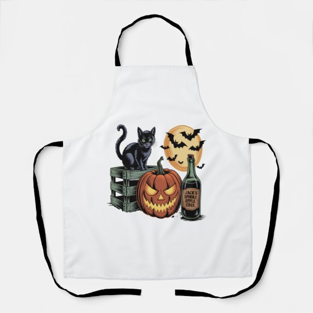 Delantal Halloween de cerveza de gato de calabaza (Anverso)
