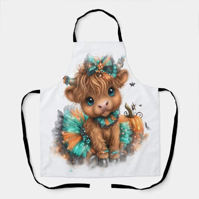 Delantal Halloween de la granja Highland Cow (Anverso)