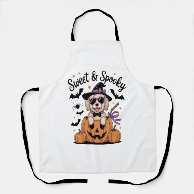Delantal Halloween de perro dulce y fantasmagórico (Anverso)