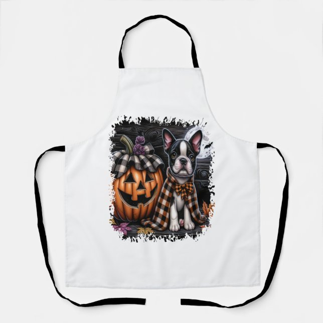 Delantal Halloween del perro de Boston Terrier (Anverso)