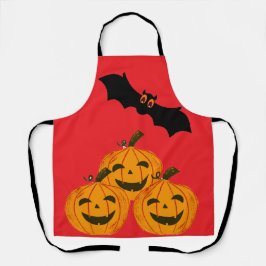 Delantal Halloween es gracioso. Calabazas y un murciélago v