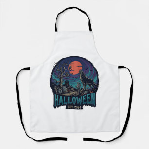 Delantal Halloween Est Howling Wolf Red Moon Zombie Hand_1