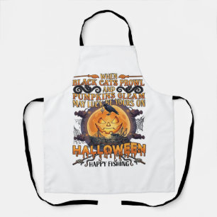 Delantal Halloween Feliz Pesca Gatos Negros Calabazas Cuerv
