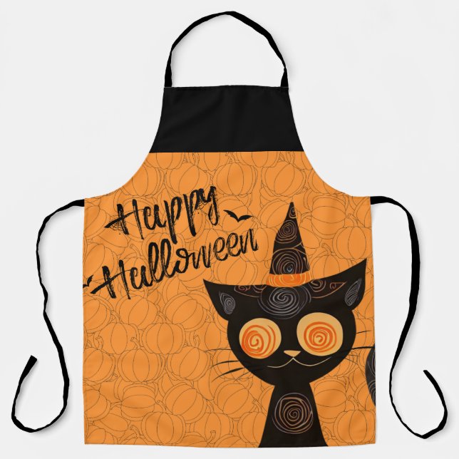 Delantal Halloween/gato/calabaza/otoño (Anverso)