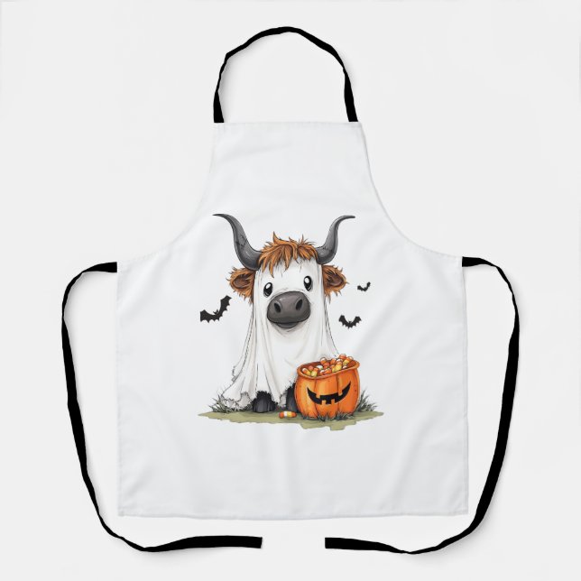Delantal Halloween Ghost Highland Cow PNG (Anverso)