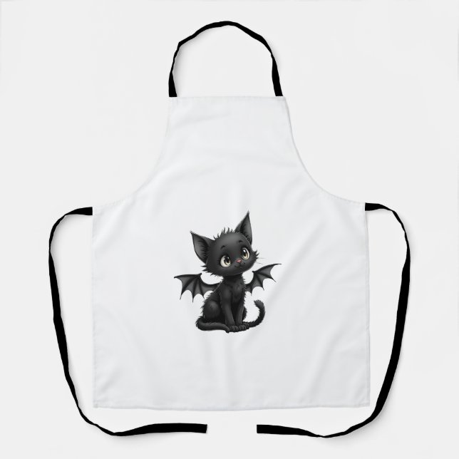 Delantal Halloween Grumpy Black Kitten In Bat Costume (Anverso)