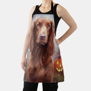 Delantal Halloween Irish Red Setter con calabazas aterrador