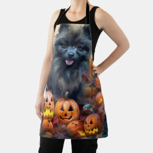 Delantal Halloween Keeshond con calabazas aterradoras
