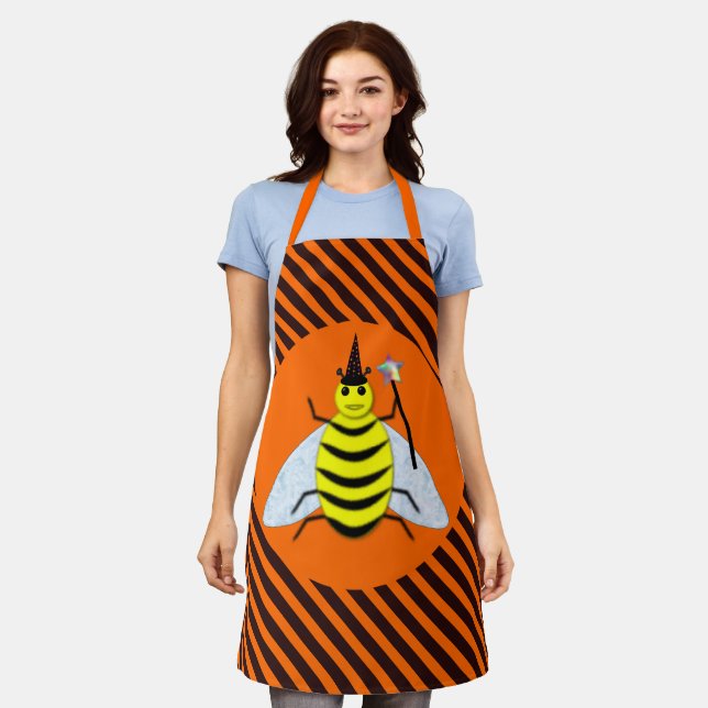 Delantal Halloween Magic Bee Witch Naranja y Black Stripes (Gastado)
