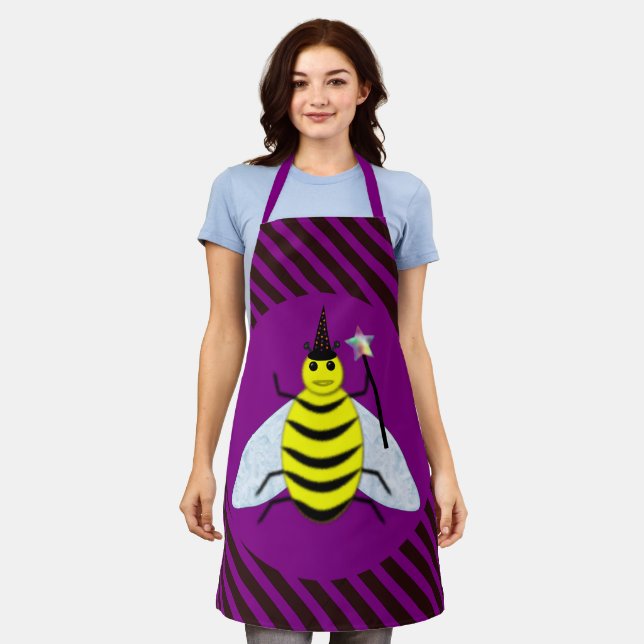 Delantal Halloween Magic Bee Wizard Purple and Black Stripe (Gastado)