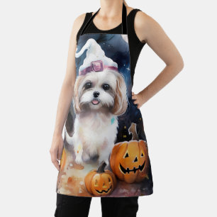 Delantal Halloween Malti Tzu con calabazas aterradoras