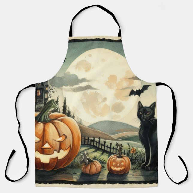 Delantal Halloween/otoño/otoño/otoño/calabaza/gato (Anverso)