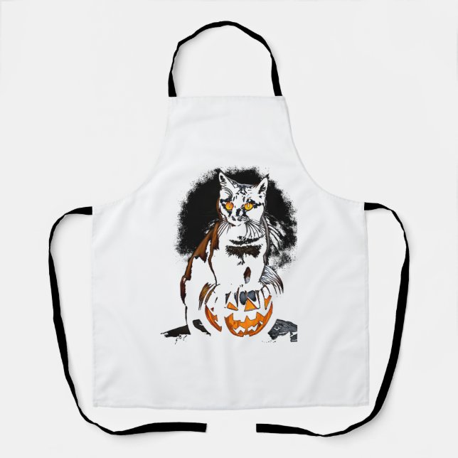 Delantal Halloween Pegatina de gato negro (Anverso)