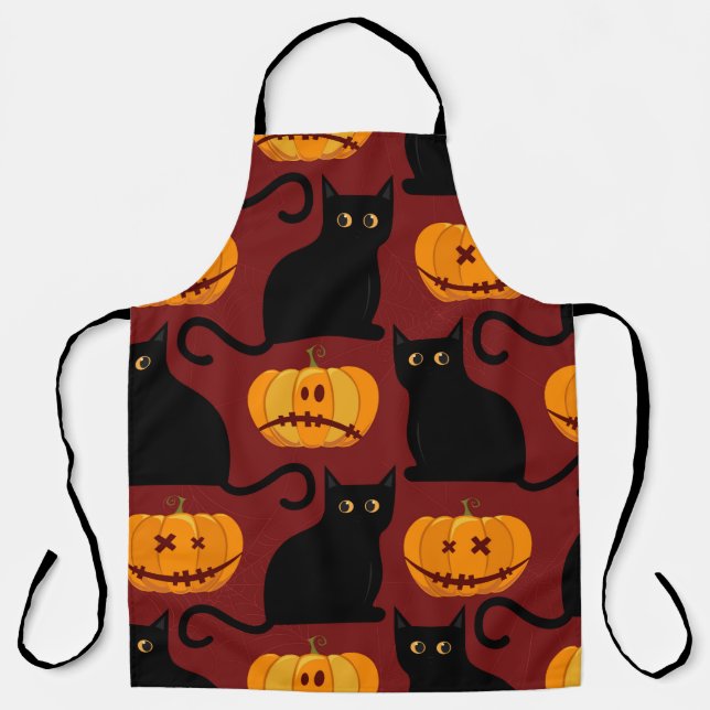 Delantal Halloween seamless pattern with pumpkins and black (Anverso)