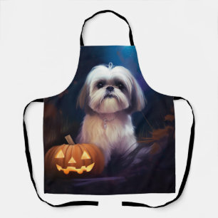 Delantal Halloween Shih Tzu con calabazas aterradoras