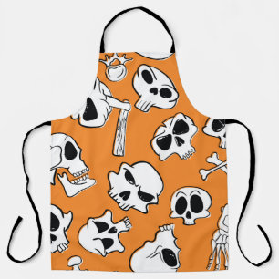 Delantal Halloween Skulls Bones Doodle Pattern