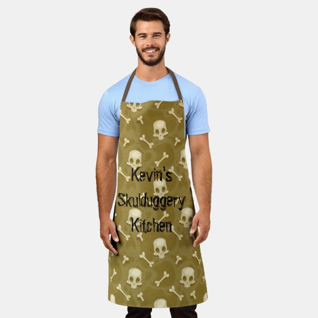 Delantal Halloween Skulls Nombre editable (Gastado)