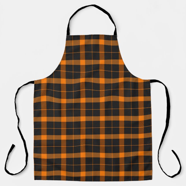 Delantal Halloween Tartan plaid. Patrón escocés en naranja (Anverso)