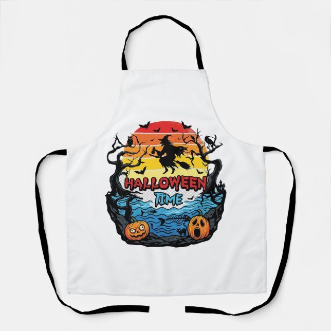 Delantal Halloween Time Witch Pumpkins Bats Sunset_1 (Anverso)