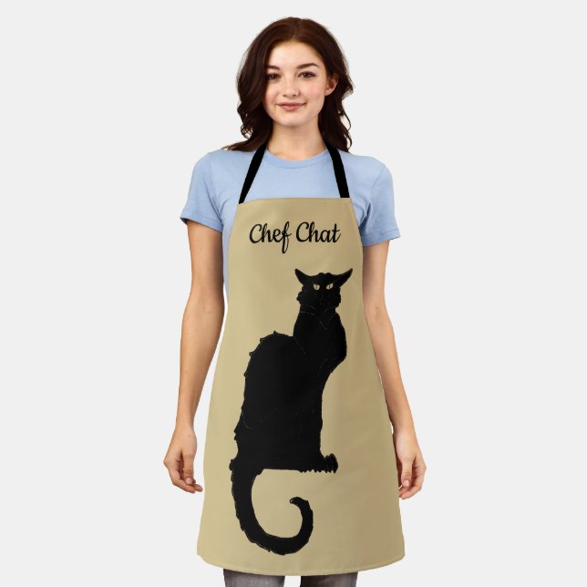 Delantal Halloween vintage, espeluznante gato negro de esti (Gastado)