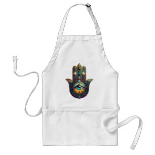 Delantal Hamsa Violeta Dorado Teal con Tercer Ojo Turquesa