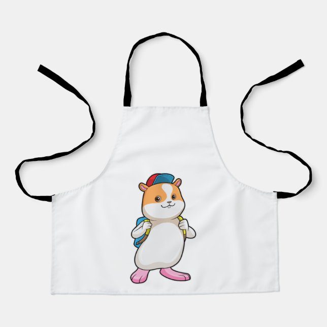 Delantal Hámster como estudiante con mochila y gorra (Anverso)
