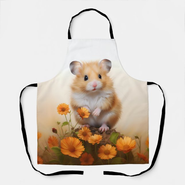 Delantal Hamster Entre Flores Naranjas (Anverso)