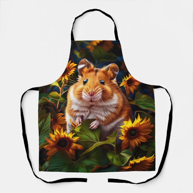 Delantal Hamster entre girasoles (Anverso)